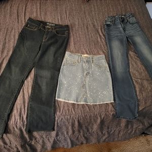 3 Piece Denim Jean and Skirt Bundle for Little Girl Size 8